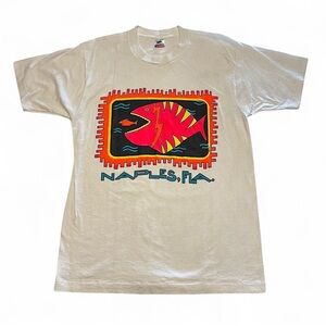 VTG 90s Naples Florida Tourist T-Shirt L Neon Fish Art Single Stitch USA FOTL
